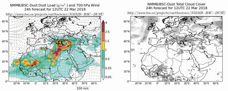 Χάρτης πρόγνωσης της σκόνης από το WMO Dust Operational Center στην Ισπανία