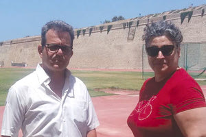 Ο κ. Συναδινός με τον κ. Γιάκα και την κ. Καλουδιώτη χθες στο Στάδιο Ελευθερίας