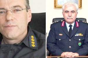 Ο νέος αρχηγός της ΕΛ.ΑΣ. αντιστράτηγος Αριστείδης Ανδρικόπουλος και ο νέος αρχηγός της Πυροσβεστικής αντιστράτηγος Βασίλης Ματθαιόπουλος 