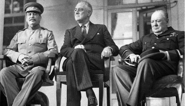 Οι νικητές του Β’ Παγκοσμίου Πολέμου.  Από αριστερά Στάλιν, Ρούσβελτ και Τσώρτσιλ.  