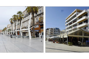 Δύο πλατείες: αριστερά στο Σπλίτ της Κροατίας, δεξιά στο Ηράκλειο Κρήτης.