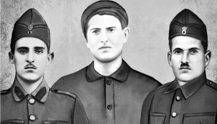 Τα αδέρφια Βουγιούκαλος Αλέξανδρος (αριστερά), Εμμανουήλ (δεξιά) και Μανούσος (στο μέσον) εκτελέστηκαν από τους Γερμανούς στις 8 Οκτωβρίου 1943 στον Καλλικράτη Σφακίων