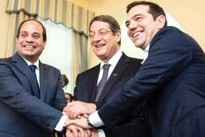 H τριμερής συνάντησης του Έλληνα πρωθυπουργού Αλέξη Τσίπρα με τον πρόεδρο της Κύπρου Νίκο Αναστασιάδη και τον πρόεδρο της Αιγύπτου, στρατηγό αλ Σίσι