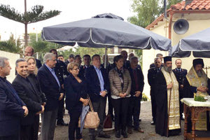 στην τελετή παράδοσης της δωρεάς της οικογένειας Λεμπιδάκη στην Αστυνομία της Κρήτης, παρουσία της υπουργού Προστασίας του Πολίτη ‘Ολγας Γεροβασίλη.