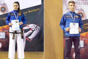 Η Λευκοθέα Μαραζάκη και ο Αντώνης Γραμματικάκης του Α.Σ. Χερσονήσου από το Πανελλήνιο πρωτάθλημα ταεκβοντο εφήβων - νεανίδων