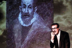 Ο Τάκης Χρυσικάκος επί σκηνής με το έργο  «Αναφορά στον Γκρέκο»