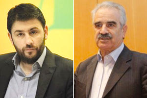 ο ευρωβουλευτής του Κινήματος Αλλαγής Νίκος Ανδρουλάκης με τον υποψήφιο δήμαρχο Ευριπίδη Κουκιαδάκη