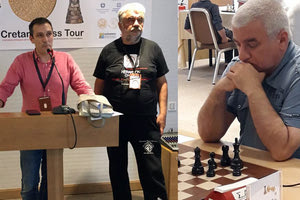 Ο κ. Κλώκας με τον κ. Παπανδρέου στην παρουσίαση των αγώνων και δεξιά ο διάσημος Γκεοργκίεφ που μετέχει στο τουρνουά