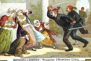 χρωμολιθογραφία του 1896 που δείχνει τους τούρκους να κυνηγούν και να σκοτώνουν τους αρμενίους στο Ηράκλειο πολύ πιο μπροστά από τη δεκαετία του 1910-1920 που έγινε η γενοκτονία των αρμενίων