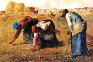 εντυπωσιακός πίνακας, σε καρτ-ποστάλ, του JeanFrancois-Millet, με όμορφα χρώματα.