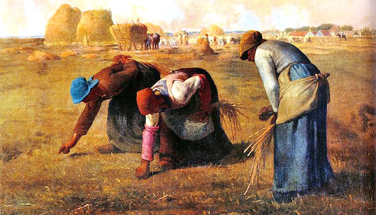 εντυπωσιακός πίνακας, σε καρτ-ποστάλ, του JeanFrancois-Millet, με όμορφα χρώματα.