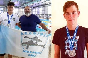 Ο Μιχάλης Γιαννακάκης με τον προπονητή του στα Δελφίνια κ. Μηναδάκη και ο Νίκος Αποστολάκης του Ωρίωνα