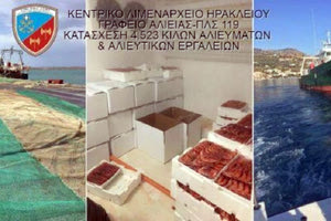 Σε ιταλικό σκάφος βρέθηκαν οι 4,5 τόνοι γαρίδες που κατασχέθηκαν από το λιμεναρχείο Ηρακλείου