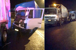 Το φορτηγό σφηνώθηκε στο απορριμματοφόρο