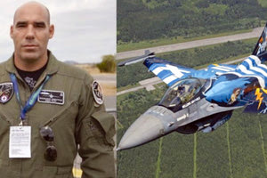 Ο επισμηναγός Δημήτριος Βολακάκης ο Κρητικός πιλότος της Πολεμικής Αεροπορίας που μετείχε χθες στην επίδειξη στο τέλος της στρατιωτικής παρέλασης στη Θεσσαλονίκη 