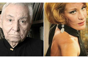 Η Μαίρη Χρονοπούλου με το χαρακτηριστικό φόρεμα του σχεδιαστή με την “μαχαιριά”