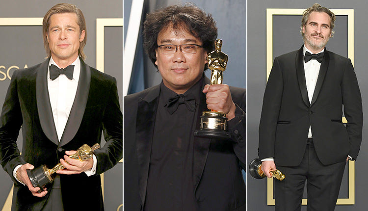 Ο Μπραντ Πιτ με το Όσκαρ β’ ανδρικού ρόλου, ο μεγάλος νικητής της βραδιάς Μπονγκ Τζουν-Χο που σκηνοθέτησε τα “Παράσιτα” και Ο “Τζόκερ” Χοακίν Φίνιξ κέρδισε το Όσκαρ α’ ανδρικού ρόλου