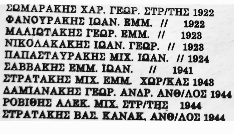 Απόσπασμα από το ηρώον του χωριού Αποστόλοι Πεδιάδος. 