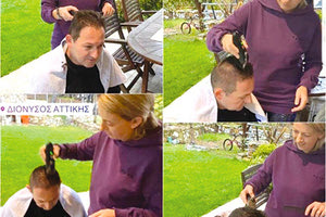 ο Στέλιος Πέτσας αφέθηκε στα χέρια της συζύγου του, η οποία επιμελήθηκε το κούρεμά του λόγω της καραντίνας