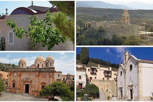 μοναστήρια της Αγίας Ειρήνης Ρεθύμνου, του Τοπλού Σητείας,  Αγίας Τριάδας Τσαγκαρόλων στα Χανιά και του Αγίου Γεωργίου Επανωσήφη