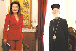 Η πρόεδρος της Επιτροπής «Ελλάδα 2021» Γιάννα Αγγελοπούλου- Δασκαλάκη, η οποία βρέθηκε με τον Αρχιεπίσκοπο στο Ηράκλειο