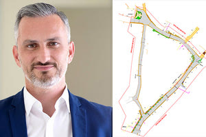 Ο αντιδήμαρχος Τεχνικών Έργων Γιάννης Αναστασάκης και η οριζοντιογραφία της μελέτης ανάπλασης της κεντρικής οδού των Ασιτών