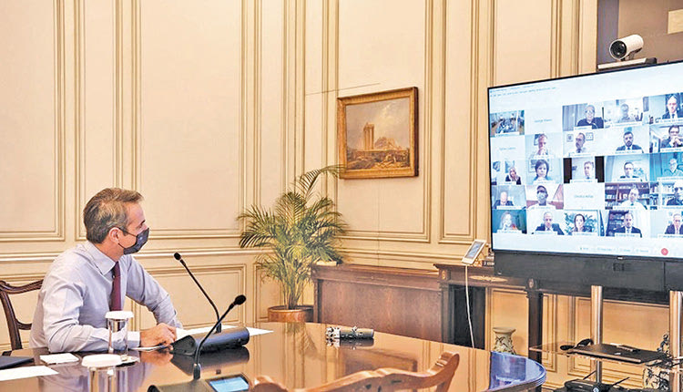 ο Κυριάκος Μητσοτάκηςστη συνεδρίαση της Κοινοβουλευτικής Ομάδας της Νέας Δημοκρατίας, η οποία πραγματοποιήθηκε μέσω τηλεδιάσκεψης
