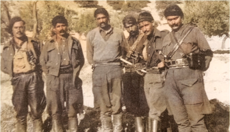 Οι έξι συναρχηγοί της Ανταρτικής Ομάδος Σατανά. Από δεξιά: Ιωάννης Ανδρεαδάκης, Μενέλαος Ξυλούρης, Χαράλαμπος Γιανναδάκης, Αντώνης Δομαλάκης, Δημήτρης Δομαλάκης και Νικόλαος Βιδάκης