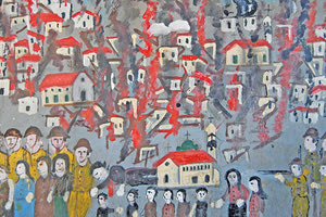 Η πυρπόληση και καταστροφή των Ανωγείων. Έργο του Αλκιβιάδη Σκουλά -Γρυλιού (1902-1996)