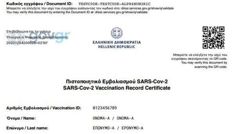 πιστοποιητικό εμβολιασμού
