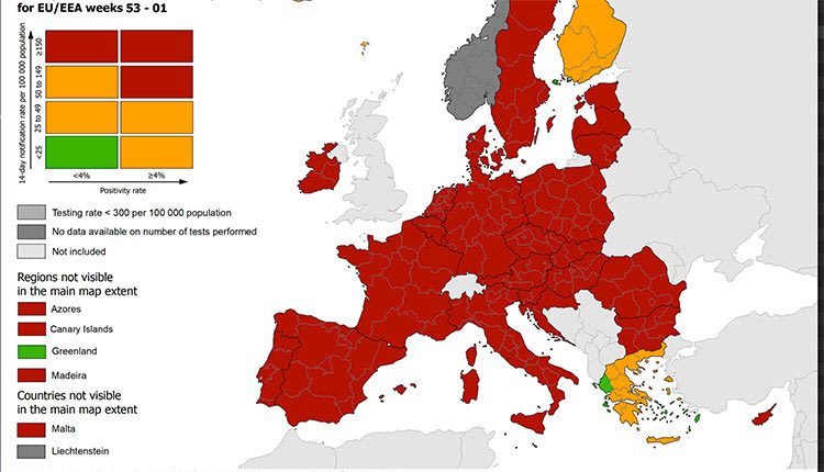 Τα επιδημιολογικά δεδομένα και ο χάρτης του Ευρωπαϊκού Κέντρου Ελέγχου Λοιμώξεων (ECDC)