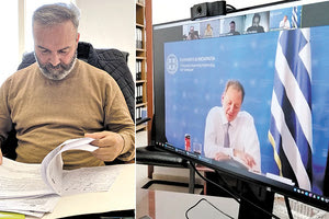 Ο Μανώλης Ορφανουδάκης στην τηλεδιάσκεψη με τον υπουργό Σπήλιο Λιβανό