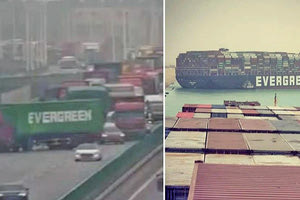 Και ένα φορτηγό με το λογότυπο «Evergreen» να έχει προκαλέσει ατύχημα σε αυτοκινητόδρομο της Κίνας