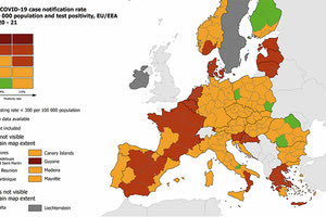 Χάρτης με την εβδομαδιαία έκθεση του Ευρωπαϊκού Κέντρου Πρόληψης και Ελέγχου Νόσων εβδ. 20-21