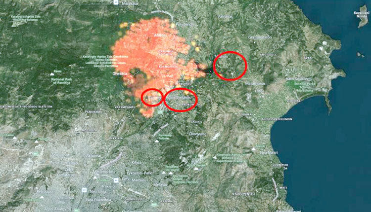 Η φωτιά στον Άγιο Στέφανο από τον δορυφόρο 