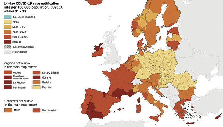 ECDC: Η Κρήτη στο χάρτη με το «βαθύ κόκκινο»