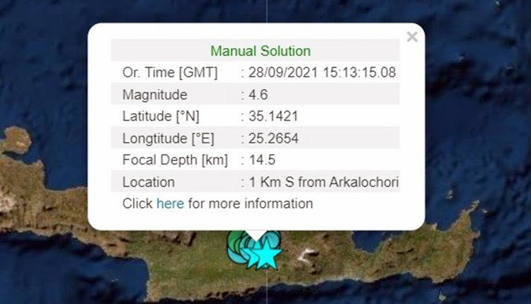 Ο σεισμός 4,6 βαθμών της κλίμακας Ρίχτερ ανησύχησε τους Κρητικούς χθες το απόγευμα