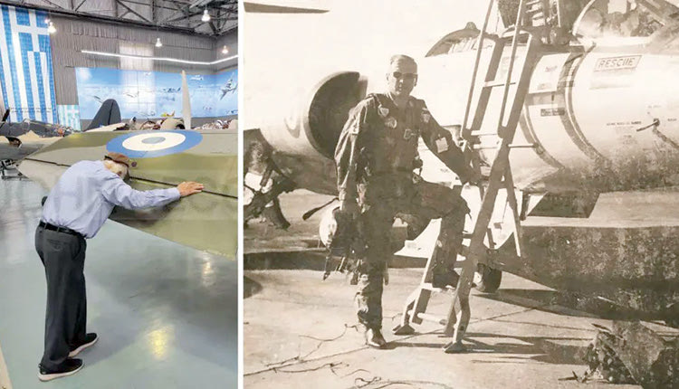 Η αντίδραση του 91χρονου Διογένη Χαρλαύτη, αντιπτέραχου ε.α. και δημιουργού της ομώνυμης οινοποιίας, όταν αντίκρισε τον τύπο αεροπλάνου που πετούσε στα νεανικά του χρόνια