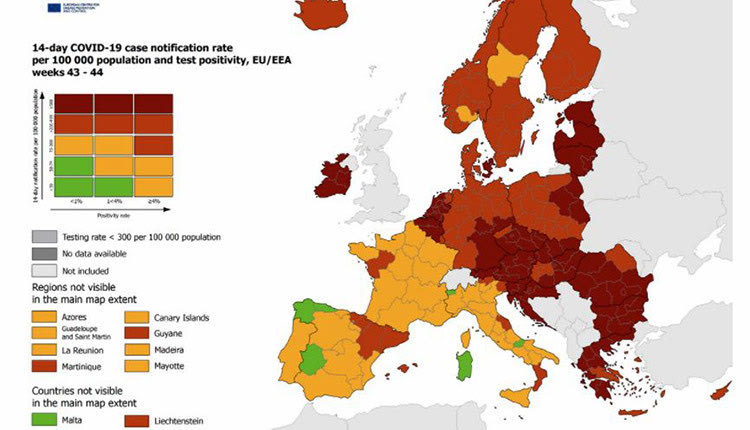 χάρτες κοροναϊού του Ευρωπαϊκού Κέντρου Πρόληψης και Ελέγχου Νόσων (ECDC)