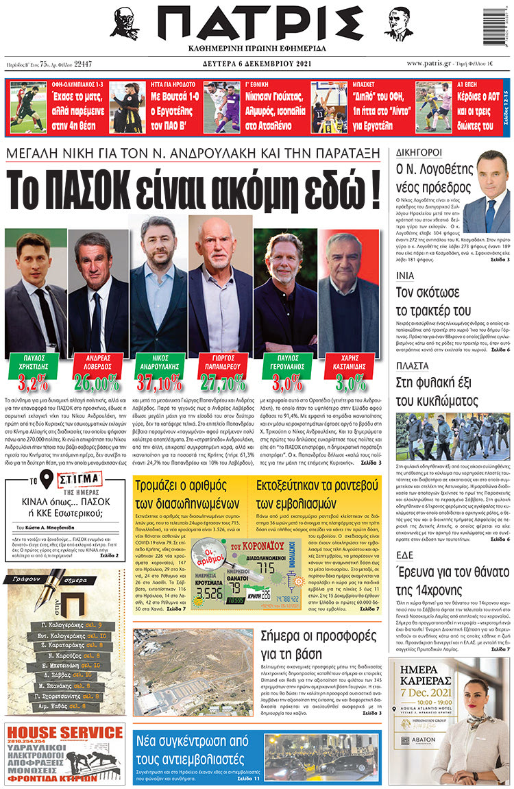 πρωτοσέλιδο 6-12-2021