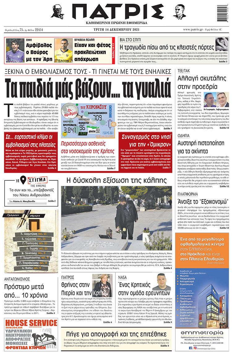 πρωτοσέλιδο 14-12-2021