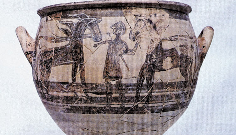 Πύλα-Κοκκινόκρεμος - Μυκηναϊκός κρατήρας  με άλογα και ιπποκόμο 