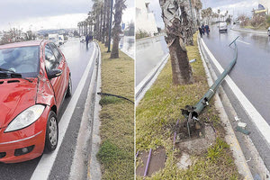 Στύλος φωτισμού έπεσε σε αυτοκίνητο εν κινήσει