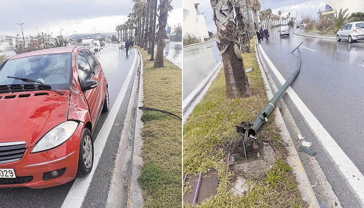 Στύλος φωτισμού έπεσε σε αυτοκίνητο εν κινήσει