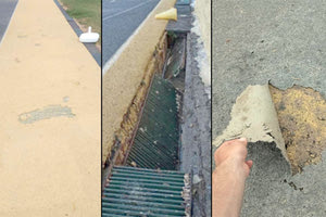 Στιγμιότυπα από το φθαρμένο και κατεστραμμένο ταρτάν του σταδίου Ελευθερίας 8 μήνες μετά την τοποθέτησή του