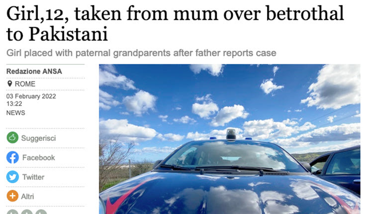 Της αφαίρεσαν την επιμέλεια Δεν πάνε καλά οι άνθρωποι. Χωρισμένη Ιταλίδα από την Απουλία, ξαναπαντρεύτηκε αυτή τη φορά ένα Πακιστανό. Ως εδώ καλά αλλά έταξε την 12χρονη κόρη της στον αδελφό του νέου συζύγου!