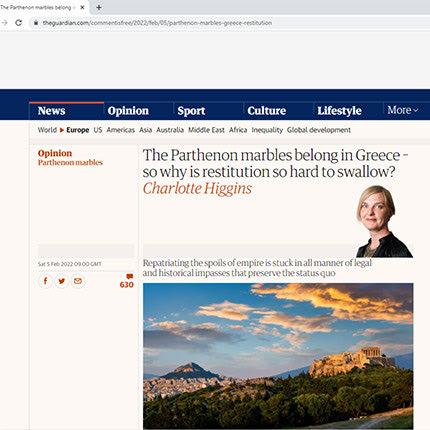 Σάρλοτ Χίγκινς - GUARDIAN: «Τα Γλυπτά του Παρθενώνα ανήκουν στην Ελλάδα»