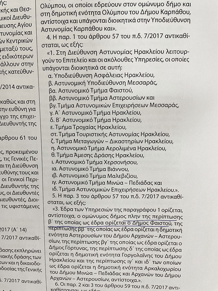 Στην Εφημερίδα της  Κυβέρνησης δημοσιεύτηκε η ίδρυση της  Υποδιεύθυνσης Μεσσαράς