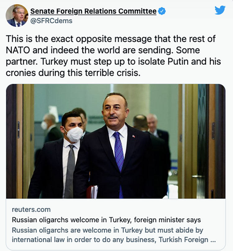 Ο πρόεδρος της Επιτροπής Διεθνών Σχέσεων της Γερουσίας, Ρόμπερτ Μενέντεζ επιτέθηκε στην Τουρκία,