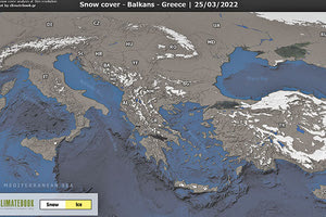 Η έκταση της χιονοκάλυψης στην Ανατολική Ευρώπη κατά τα τέλη Μαρτίου 2022 σύμφωνα με δορυφορικές παρατηρήσεις